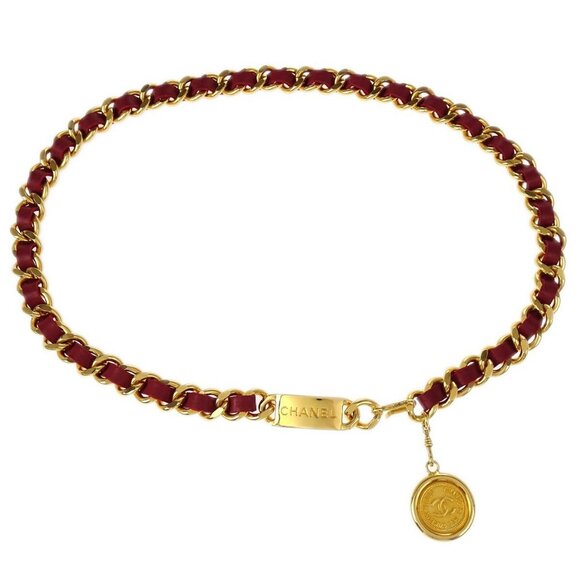 Chanel Gold Bordeaux Medallion Chain Belt Small Good XX02777 - Picture 1 of 4